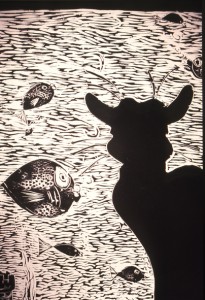 Temptation Killed The Cat - Linoleum Print 1997 Temptation Killed The Cat - Linoleum Print 1997